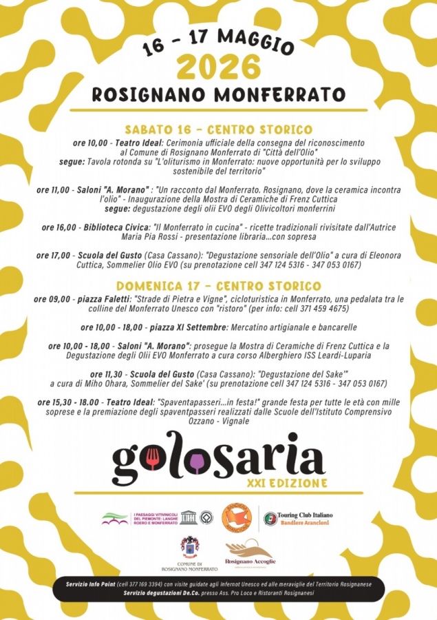 Golosaria in Monferrato e riconoscimento per Rosignano di &laquo;Citt&agrave; dell'Olio&raquo;